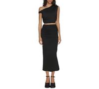 Trajes de verano para mujer, falda larga plegable sobre la cintura, ligera, hasta el suelo, faldas largas acampanadas, elegantes e informales, Negro, S