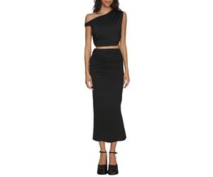 Trajes de verano para mujer, falda larga plegable sobre la cintura, ligera, hasta el suelo, faldas largas acampanadas, elegantes e informales, Negro, L