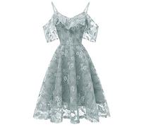 Trajes de verano para mujer Fiesta Escote Princesa Encaje Swing-Cocktail Flores Mujeres Aline Vintage Trajes y Conjunto de terciopelo Chándal, verde, M
