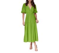 Trajes de verano para mujer, vestidos largos bohemios, casuales, cuello en V, manga corta, acampanado, cintura imperio, vestido largo de playa, vestido elegante e informal, Gn3, L