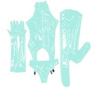 Trajes enteros de látex de goma, guantes, calzoncillos, corsé, braguitas y guantes de dedo largo, color verde claro, talla M