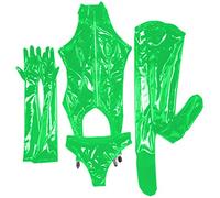 Trajes enteros de látex de goma, guantes, calzoncillos, corsé, braguitas y guantes de dedo largo, verde, M