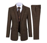 Trajes Marrones for Hombre, Trajes de Tweed a Cuadros for, Esmoquin Vintage Tres Piezas con Solapa, Traje Boda Invierno for Padrinos (Chaqueta, Chaleco y Pantalones)(Coffee,L)