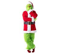 Trajes Papá Noel Disfraces Navidad para Hombre Adulto Grinch Monstruo Verde Cosplay,7 Uds Traje De Papá Noel De Lujo Conjunto Peludo Traje De Cosplay De Navidad Halloween A,XL