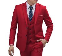 Trajes para hombre, ajuste regular, ajustado, traje de 3 piezas para hombre, traje de padrino de boda, chaqueta con solapa con muescas, chaleco y pantalones, rosso, 3XL