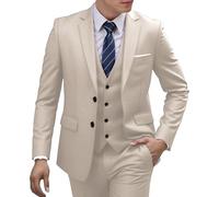 Trajes para hombre, ajuste regular, ajustado, traje de 3 piezas para hombre, traje de padrino de boda, chaqueta con solapa con muescas, chaleco y pantalones, beige, S