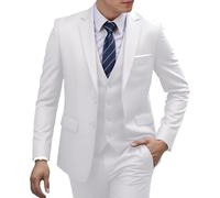 Trajes para hombre, ajuste regular, ajustado, traje de 3 piezas para hombre, traje de padrino de boda, chaqueta con solapa con muescas, chaleco y pantalones, blanco, M