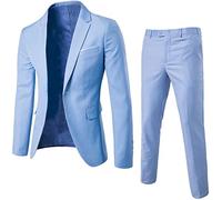 Trajes para hombre, corte entallado, conjunto de 2 piezas de talla grande, color liso, manga larga, solapa con botones, traje de negocios,(Talla asiática, compra una talla más grande que la suya)