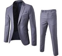 Trajes para hombre, corte entallado, conjunto de 2 piezas de talla grande, color liso, manga larga, solapa con botones, traje de negocios,(Talla asiática, compra una talla más grande que la suya)