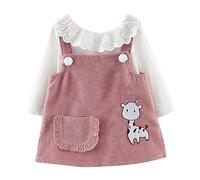 - Trajes para niñas, manga larga, escote de encaje, camiseta de jersey de color liso + falda de espalda estampada con jirafa a rayas, Rosa., 3-6 meses