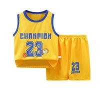 Trajes Raros Conjuntos de Pantalones Cortos Deportivos para niños, chándal de 2 Piezas, Camiseta sin Mangas de Rendimiento de Baloncesto y Pantalones Cortos de Malla Traje Sacar (Yellow, 3-4 Years)