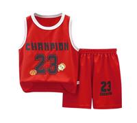 Trajes Raros Conjuntos de Pantalones Cortos Deportivos para niños, chándal de 2 Piezas, Camiseta sin Mangas de Rendimiento de Baloncesto y Pantalones Cortos de Malla Traje Sacar (Red, 9-10 Years)