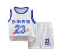 Trajes Raros Conjuntos de Pantalones Cortos Deportivos para niños, chándal de 2 Piezas, Camiseta sin Mangas de Rendimiento de Baloncesto y Pantalones Cortos de Malla Traje Sacar (White, 5-6 Years)