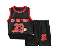 Trajes Raros Conjuntos de Pantalones Cortos Deportivos para niños, chándal de 2 Piezas, Camiseta sin Mangas de Rendimiento de Baloncesto y Pantalones Cortos de Malla Traje Sacar (Black, 7-8 Years)
