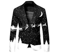 Trajes Y Blazers-Chaqueta Navidad-Traje De Hombre con Estampado NavideñO Moderno para Negocios Y Comercio Exterior, Chaqueta Holgada Y CóModa De Moda (Black, M)