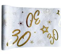 Tralala Fêtes© - Camino de Mesa para 30 años de Aniversario - Cinta de Centro de Mesa Dorada de Tejido no Tejido - Elegante decoración de cumpleaños Blanca y Dorada - Rodillo Brillante de 31,5 x