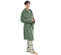 TRAMAS+ Bata de hombre de invierno, con cinturón ajustable, para dormir y estar por casa - L, Verde
