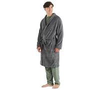 TRAMAS+ Bata de Invierno Hombre, Cinturón Ajustable, Ropa de Dormir, Bata de Estar por Casa - XL, Gris Marengo