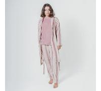 TRAMAS+ Bata para Mujer de Invierno, de Coralina, con Cinturón Ajustable, Ropa cómoda para estar en Casa - M, Raya Caléndula Rosa