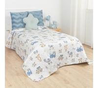 TRAMAS+ Colcha Infantil de Verano y Primavera, Microfibra Acolchada Estampada, 200 x 270 cm, Diseño Divertido para Cama 105 cm - Nico Celeste