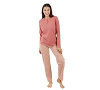 TRAMAS+ Pijama 100% Algodón para Mujer - Conjunto Largo de Camiseta Manga Larga y Pantalón con Cintura Ajustable - L, Bianca Malva Rosa
