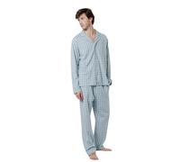 TRAMAS+ Pijama de Hombre Camisero Largo,100% Algodón, con Manga Larga y Pantalón Largo, Conjunto de Ropa para Dormir Entretiempo -XXL, Cuadro Roc Verde Azulado