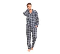 TRAMAS+ Pijama de Hombre Camisero Largo,100% Algodón, con Manga Larga y Pantalón Largo, Conjunto de Ropa para Dormir Entretiempo -M, Cuadro Brais Azul