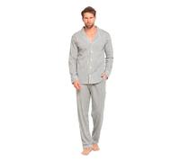 TRAMAS+ Pijama de Hombre Camisero Largo,100% Algodón, con Manga Larga y Pantalón Largo, Conjunto de Ropa para Dormir Entretiempo -M, Raya Ceballos Indigo