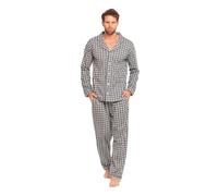 TRAMAS+ Pijama de Hombre Camisero Largo,100% Algodón, con Manga Larga y Pantalón Largo, Conjunto de Ropa para Dormir Entretiempo -XL, Cuadro Roberto Gris