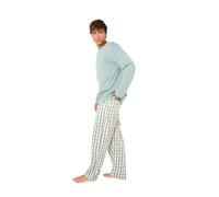 TRAMAS+ Pijama de Hombre Largo,100% Algodón, con Manga Larga y Pantalón Largo, Conjunto de Ropa para Dormir Entretiempo - L, Cuadro Poli, Azul
