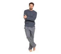 TRAMAS+ Pijama de Hombre Largo, 100% Algodón, con Manga Larga y Pantalón Largo, Conjunto de Ropa para Dormir Entretiempo - XL, Cuadro Saul Azul