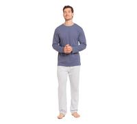 TRAMAS+ Pijama de Hombre Largo,100% Algodón, con Manga Larga y Pantalón Largo, Conjunto de Ropa para Dormir Entretiempo - XL, Raya Fandi Azul
