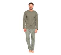 TRAMAS+ Pijama de Hombre Largo,100% Algodón, con Manga Larga y Pantalón Largo, Conjunto de Ropa para Dormir Entretiempo - S, Raya Albert Verde Cacería