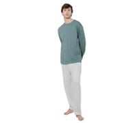 TRAMAS+ Pijama de Hombre Largo,100% Algodón, con Manga Larga y Pantalón Largo, Conjunto de Ropa para Dormir Entretiempo - L, Cuadro Bali, Agua Marina