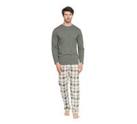 TRAMAS+ Pijama de Hombre Largo,100% Algodón, con Manga Larga y Pantalón Largo, Conjunto de Ropa para Dormir Entretiempo - M, Cuadro Noric Verde
