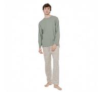 TRAMAS+ Pijama de Hombre Largo,100% Algodón, con Manga Larga y Pantalón Largo, Conjunto de Ropa para Dormir Entretiempo - S, Cuadro Danke Verde Cacería