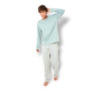 TRAMAS+ Pijama de Hombre Largo,100% Algodón, con Manga Larga y Pantalón Largo, Conjunto de Ropa para Dormir Entretiempo - S, Cuadro Poli, Azul