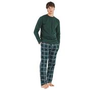 TRAMAS+ Pijama de Invierno para Hombre, Conjunto de Franela Con Camiseta de Manga Larga y Pantalón Largo, 100% Algodón - L, Cuadro Guelo