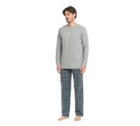 TRAMAS+ Pijama de Invierno para Hombre, de Franela, Camiseta de Manga Larga y Pantalón Largo 100% Algodón - L, Cuadro Andino Verde Azul CLAR