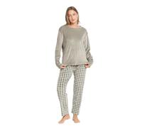 TRAMAS+ Pijama de Mujer Terciopelo Super Soft, Pijama Largo de Invierno, Conjunto de Camiseta de Manga Larga y Pantalón Largo con Cintura Ajustable - XL, Cuadro Roberto Verde Caceria