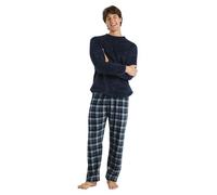 TRAMAS+ Pijama Hombre de Invierno, Pijama de Coralina con Manga Larga Polar y Pantalón Largo, Conjunto de Pijama Cómodo y calentito - Pijama de Hombre Invierno - S, Cuadro Brais Azul