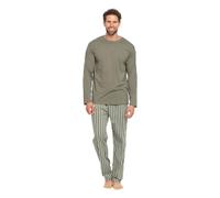 TRAMAS+ Pijama Hombre de Invierno, Pijama de Coralina con Manga Larga Polar y Pantalón Largo, Conjunto de Ropa para Dormir Cómodo y Calentito - M, Raya Albert Verde Caceria Verde Caceria