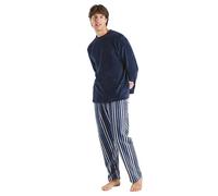 TRAMAS+ Pijama Hombre de Invierno, Pijama de Coralina con Manga Larga Polar y Pantalón Largo, Conjunto de Pijama Cómodo y calentito - Pijama de Hombre Invierno - XL, Raya Vinicius
