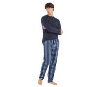 TRAMAS+ Pijama Hombre de Invierno, Pijama de Hombre Franela con Camiseta de Manga Larga y Pantalón Largo, Conjunto de Pijama de Invierno 100% Algodón y Franela para Hombre - XL, Raya Vinicius