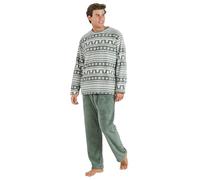 TRAMAS+ Pijama Hombre Invierno Coralina Manga Larga Polar Pantalón Largo - L, Teseo Verde Cacería