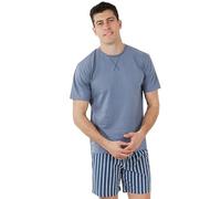 TRAMAS+ Pijama Hombre Verano 100% Algodón - Conjunto Corto Camiseta Manga Corta y Pantalón, Cómodo y Fresco - Eliot Indigo, S