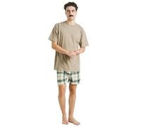 TRAMAS+ Pijama Hombre Verano 100% Algodón, Conjunto de Pijama Camiseta Manga Corta y Pantalon Corto, Pijama Cómodo y Fresco - M, Cuadro Noric Arena