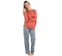 TRAMAS+ Pijama Mujer 100% algodón, Conjunto de Camiseta Manga Larga y Pantalón Largo con Cintura Ajustable, M, Campiña Teja