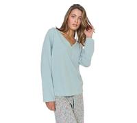 TRAMAS+ Pijama Mujer 100% algodón Cuello Pico, Pijama Largo Mujer, Conjunto de Camiseta Manga Larga y Pantalón Largo con Cintura Ajustable, Conjunto para Mujer - L, Belinda, Verde Agua