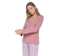 TRAMAS+ Pijama Mujer 100% algodón Cuello Pico, Pijama Largo Mujer, Conjunto de Camiseta Manga Larga y Pantalón Largo con Cintura Ajustable, Conjunto para Mujer - L, MIA, Rosa